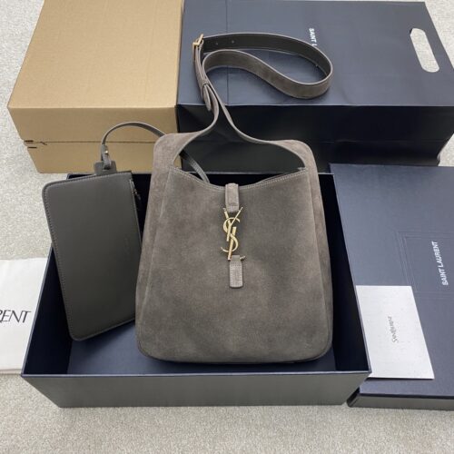 YSL Small Suede Hobo Crossbody Bag – Musk Green & Gold