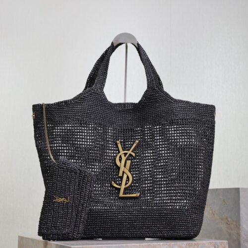 sy_no_C940E565DB07E2C68F621837FA5A1E67_0 Saint Laurent Icare Large Woven Raffia Tote – Black