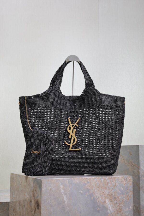 sy_no_C940E565DB07E2C68F621837FA5A1E67_0 Saint Laurent Icare Large Woven Raffia Tote – Black