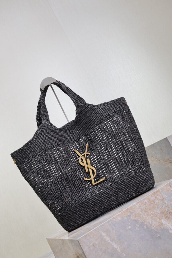 sy_no_C940E565DB07E2C68F621837FA5A1E67_1 Saint Laurent Icare Large Woven Raffia Tote – Black
