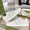 Gucci Screener Crystal Embellished White Leather Sneaker with Silver Web Stripe