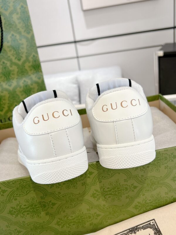 Gucci Screener Crystal Embellished White Leather Sneaker with Silver Web Stripe
