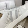 Gucci Screener Crystal Embellished White Leather Sneaker with Silver Web Stripe