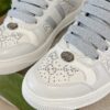 Gucci Screener Crystal Embellished White Leather Sneaker with Silver Web Stripe