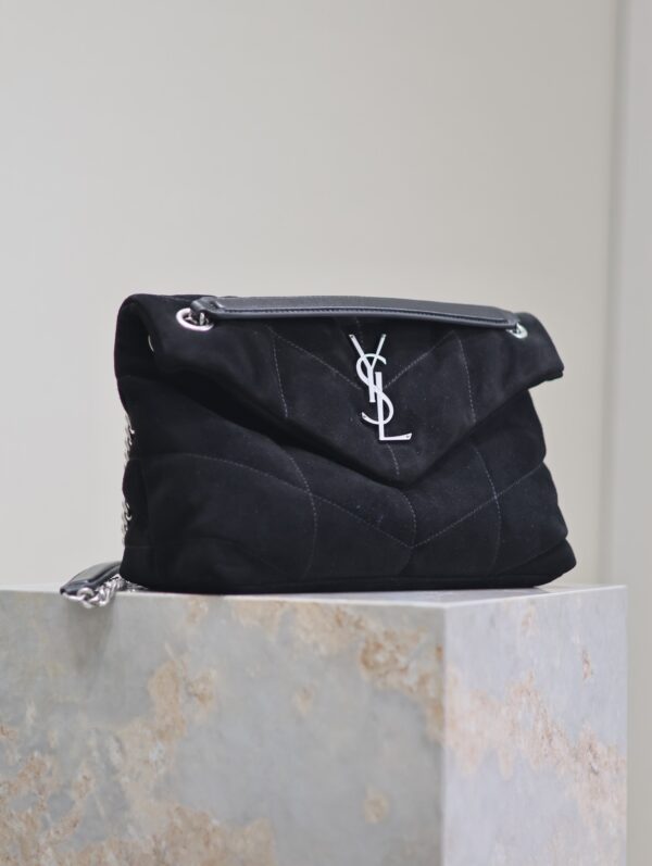 sy_no_C9D95C6A5CD4F741A7D8AC1C333305BA_3 YSL Loulou 29cm Shoulder Bag – Black Suede