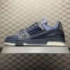 sy_no_CAA2D129AAF4D291293FFEFBFD12BF41_0 Navy Vertical-Stripe Velvet Trainer Sneakers