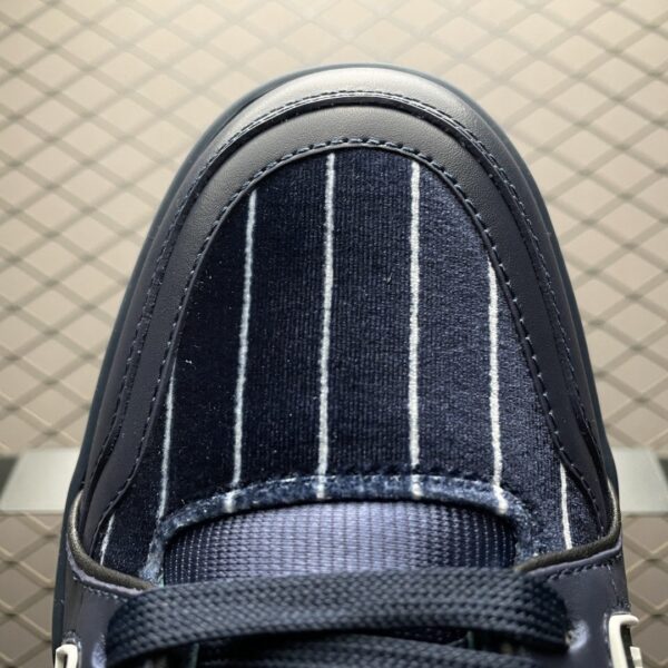 sy_no_CAA2D129AAF4D291293FFEFBFD12BF41_6 Navy Vertical-Stripe Velvet Trainer Sneakers