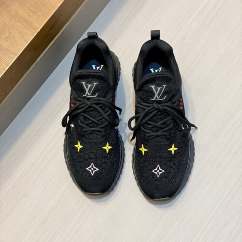 Louis Vuitton Black Knit Runner Sneaker with Multicolor Monogram Flowers