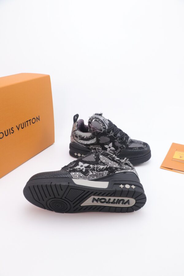 Louis Vuitton LV Skate Black Rhinestone & Frayed Denim Special Edition Sneakers