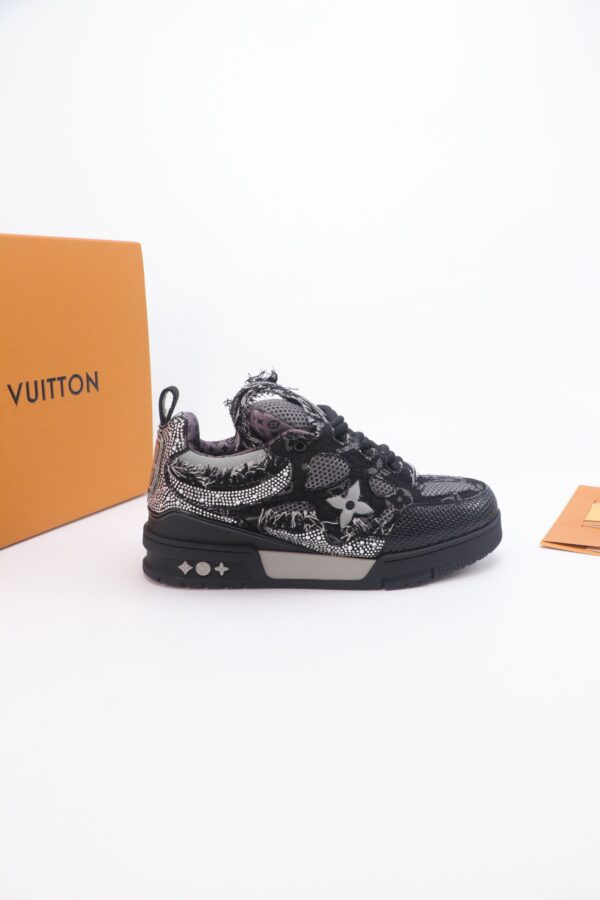 Louis Vuitton LV Skate Black Rhinestone & Frayed Denim Special Edition Sneakers