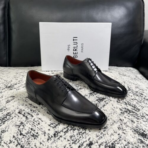 Black Venezia Leather Apron-Toe Derby Shoes