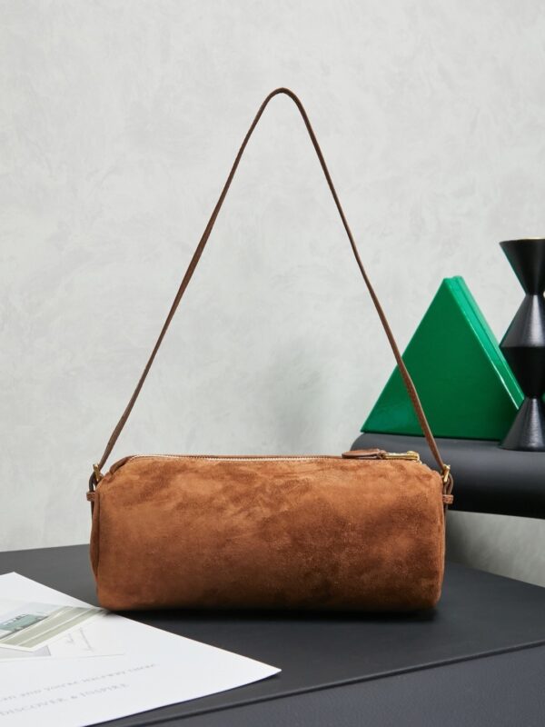 sy_no_D078A6160FCF43D26ADDC0824600867C_1 Caramel Brown Suede Cylindrical Underarm Shoulder Bag