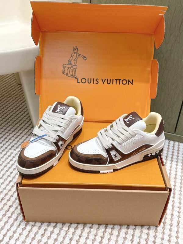 sy_no_D0B3CCA4AC486665965394F3870CA751_1 Louis Vuitton LV Trainer Brown & White Damier Ebene Sneakers