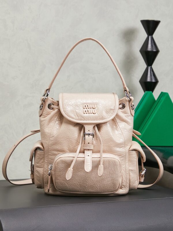 sy_no_D19B48BF0E4FDF3E83533336453B714D_0 Miu Miu Medium Calfskin Backpack/Crossbody/Handbag with Crackled Finish