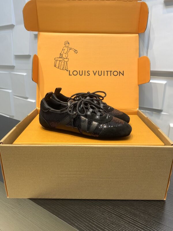 sy_no_D1A6D8466A93746B7A6E7FD6E0A545A7_0 Louis Vuitton Sneakerina Triple Black Sequin Monogram & Black Suede Thin-Sole Sneakers