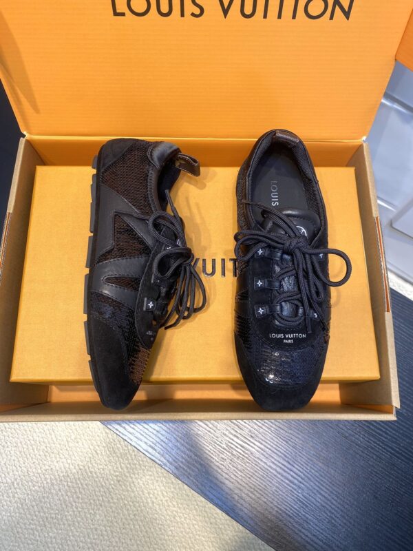 sy_no_D1A6D8466A93746B7A6E7FD6E0A545A7_3 Louis Vuitton Sneakerina Triple Black Sequin Monogram & Black Suede Thin-Sole Sneakers