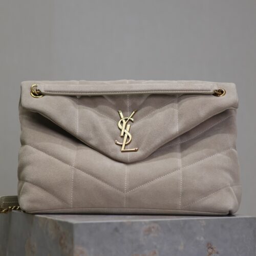 sy_no_D4A7F61AD1851505572F375E6C1F0C51_0 YSL Loulou 35cm Shoulder Bag – Light Gray Suede