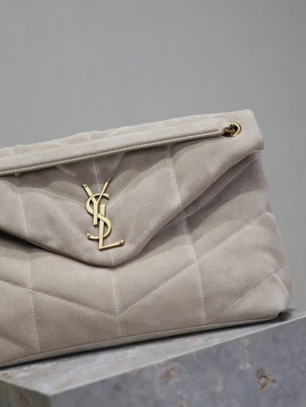 sy_no_D4A7F61AD1851505572F375E6C1F0C51_2 YSL Loulou 35cm Shoulder Bag – Light Gray Suede