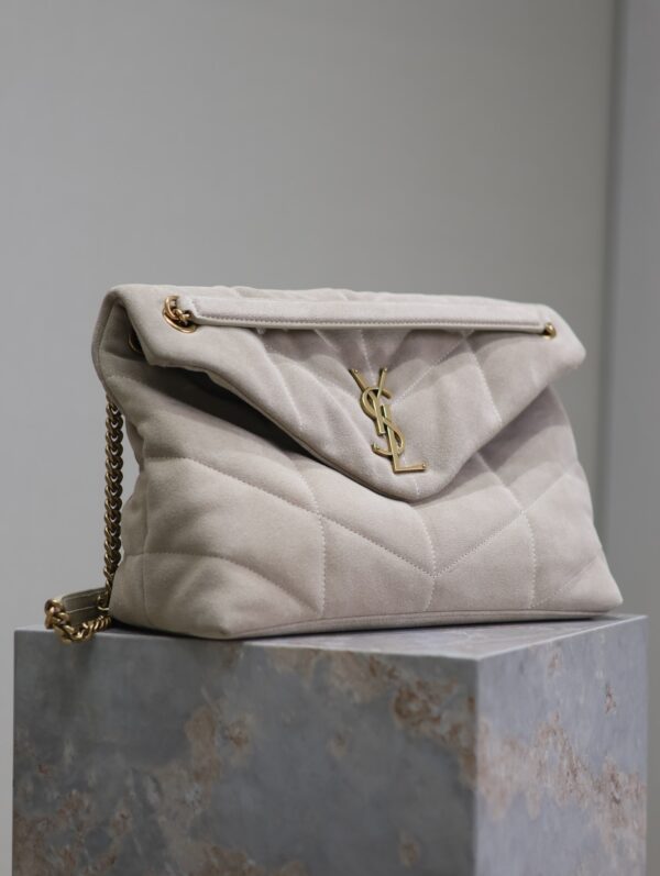 sy_no_D4A7F61AD1851505572F375E6C1F0C51_3 YSL Loulou 35cm Shoulder Bag – Light Gray Suede