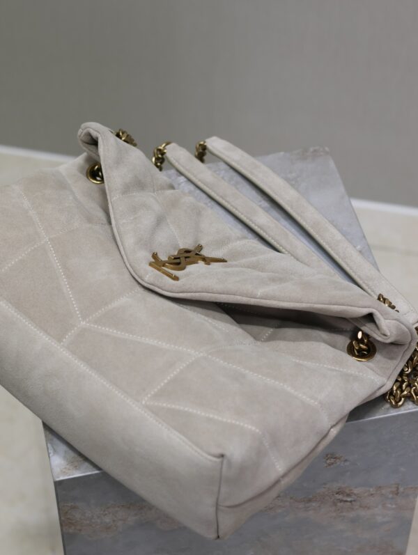 sy_no_D4A7F61AD1851505572F375E6C1F0C51_6 YSL Loulou 35cm Shoulder Bag – Light Gray Suede