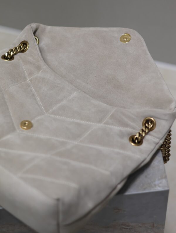 sy_no_D4A7F61AD1851505572F375E6C1F0C51_7 YSL Loulou 35cm Shoulder Bag – Light Gray Suede