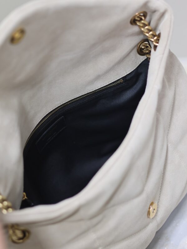 sy_no_D4A7F61AD1851505572F375E6C1F0C51_8 YSL Loulou 35cm Shoulder Bag – Light Gray Suede