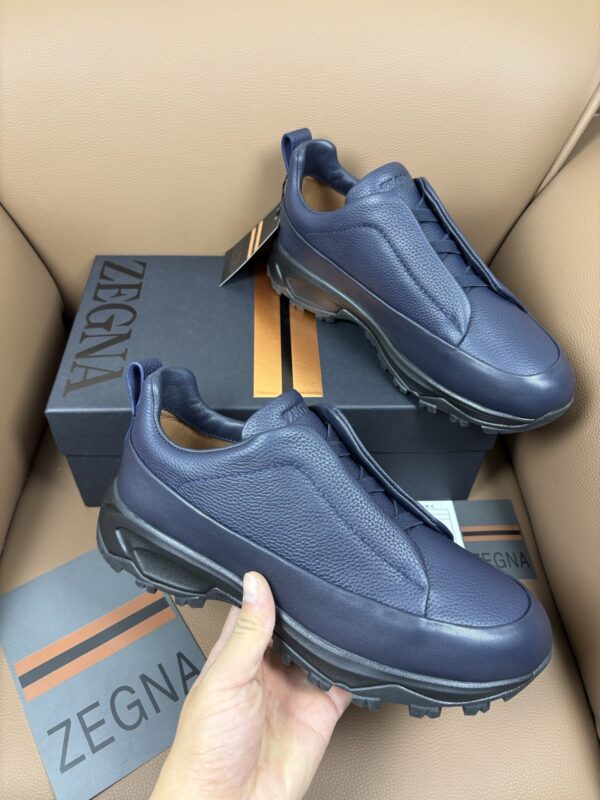 Navy Blue Textured Leather Vibram® Lug-Sole Slip-On Sneakers