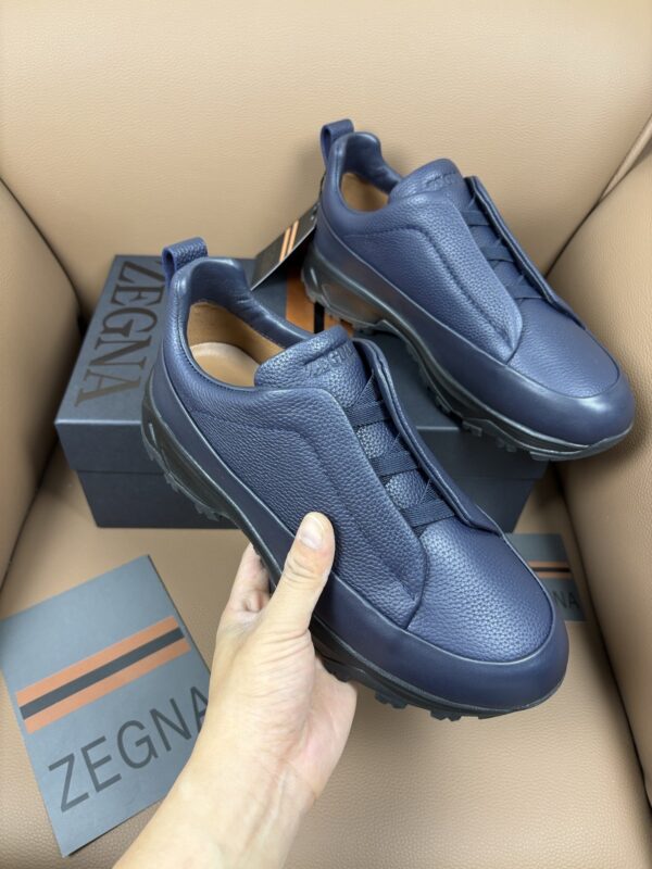 Navy Blue Textured Leather Vibram® Lug-Sole Slip-On Sneakers