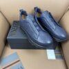 Navy Blue Textured Leather Vibram® Lug-Sole Slip-On Sneakers