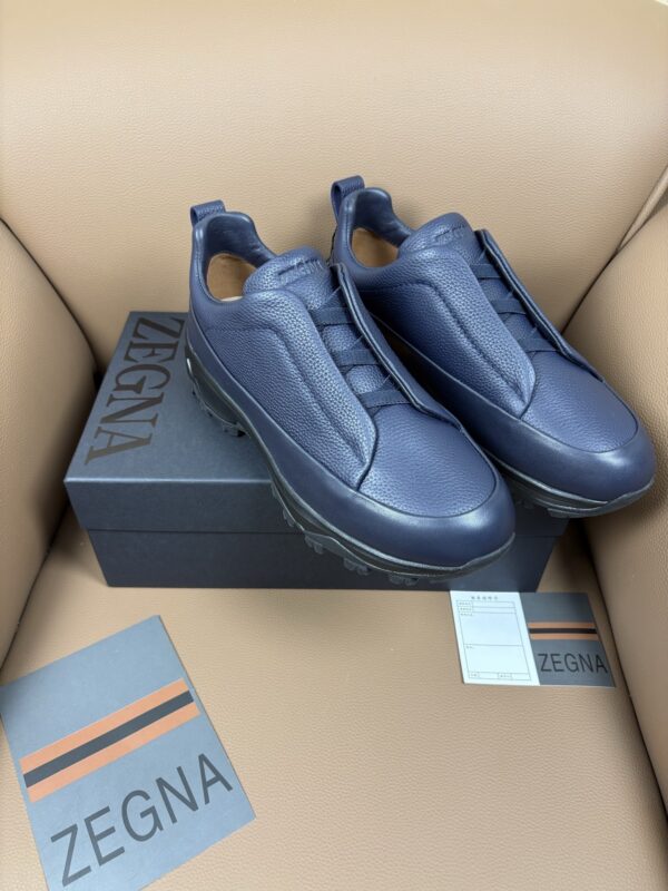 Navy Blue Textured Leather Vibram® Lug-Sole Slip-On Sneakers