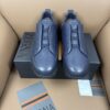 Navy Blue Textured Leather Vibram® Lug-Sole Slip-On Sneakers