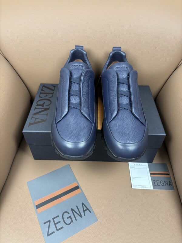 Navy Blue Textured Leather Vibram® Lug-Sole Slip-On Sneakers