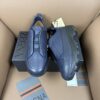 Navy Blue Textured Leather Vibram® Lug-Sole Slip-On Sneakers