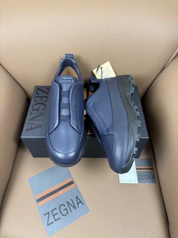 Navy Blue Textured Leather Vibram® Lug-Sole Slip-On Sneakers