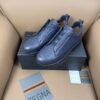 Navy Blue Textured Leather Vibram® Lug-Sole Slip-On Sneakers