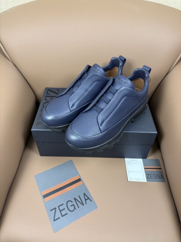Navy Blue Textured Leather Vibram® Lug-Sole Slip-On Sneakers