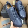 Navy Blue Textured Leather Vibram® Lug-Sole Slip-On Sneakers