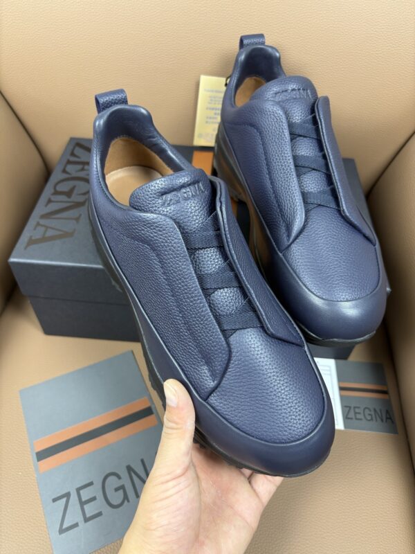Navy Blue Textured Leather Vibram® Lug-Sole Slip-On Sneakers