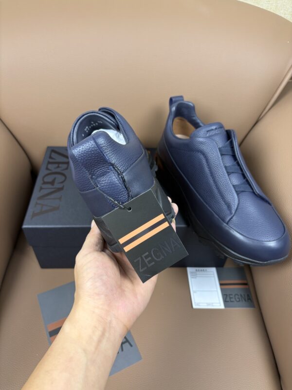 Navy Blue Textured Leather Vibram® Lug-Sole Slip-On Sneakers