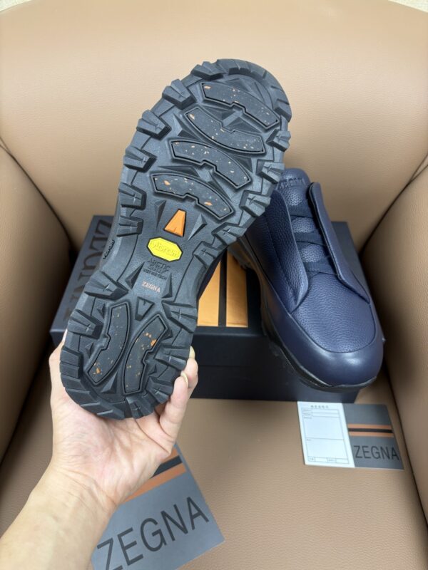Navy Blue Textured Leather Vibram® Lug-Sole Slip-On Sneakers
