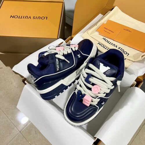 Louis Vuitton LV Skate Navy Blue Leather Retro Skate Sneakers