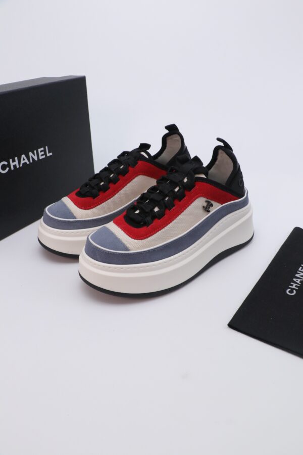Blue, Red & Beige Suede Platform Chunky Sneakers