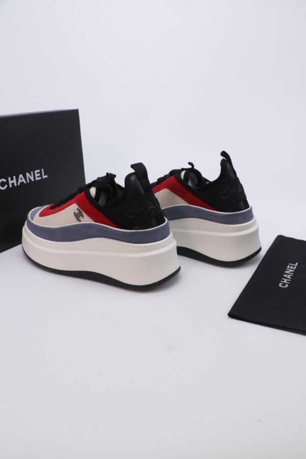 Blue, Red & Beige Suede Platform Chunky Sneakers