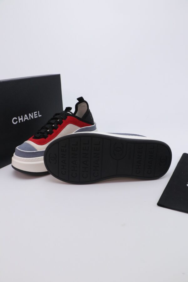 Blue, Red & Beige Suede Platform Chunky Sneakers