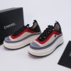 Blue, Red & Beige Suede Platform Chunky Sneakers