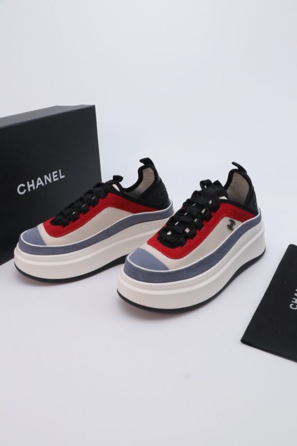 Blue, Red & Beige Suede Platform Chunky Sneakers