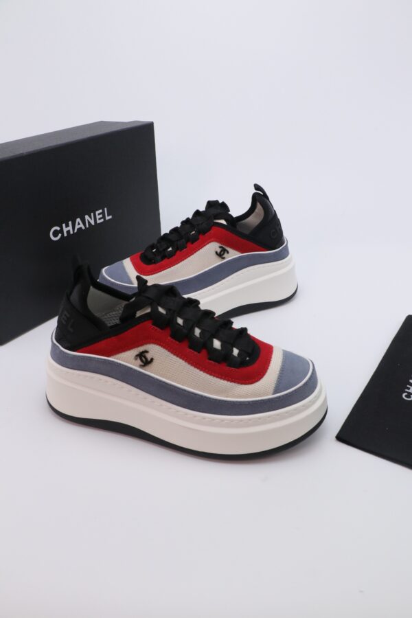 Blue, Red & Beige Suede Platform Chunky Sneakers