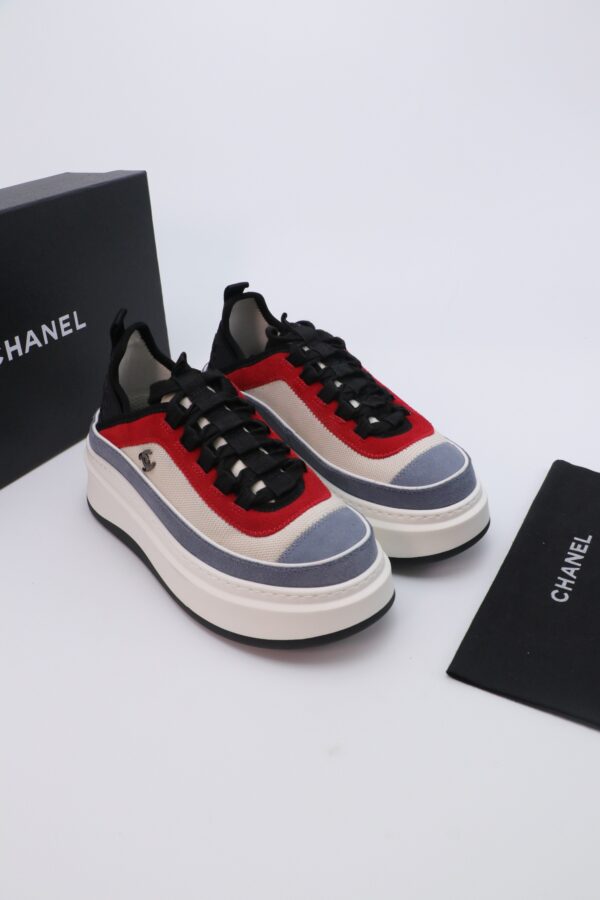 Blue, Red & Beige Suede Platform Chunky Sneakers