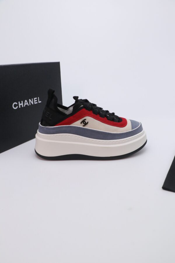 Blue, Red & Beige Suede Platform Chunky Sneakers