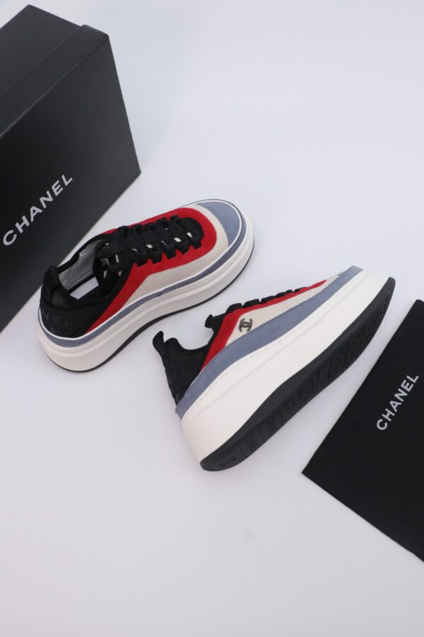 Blue, Red & Beige Suede Platform Chunky Sneakers